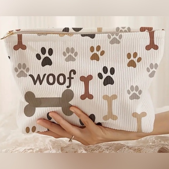 Handbags - Buy It Now Price Woof Dog Pouch Makeup Bag Corduroy Larger New without Tags